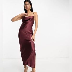 ASOS design maxi slip dress in high shine satin with lace up back size 6